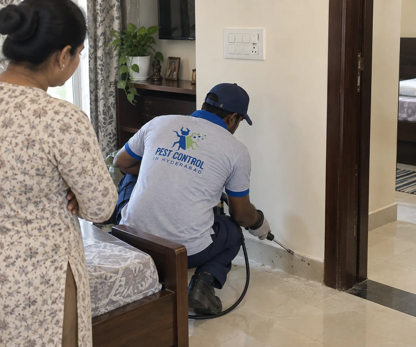 Our technician treating a Hyderabad home for pests