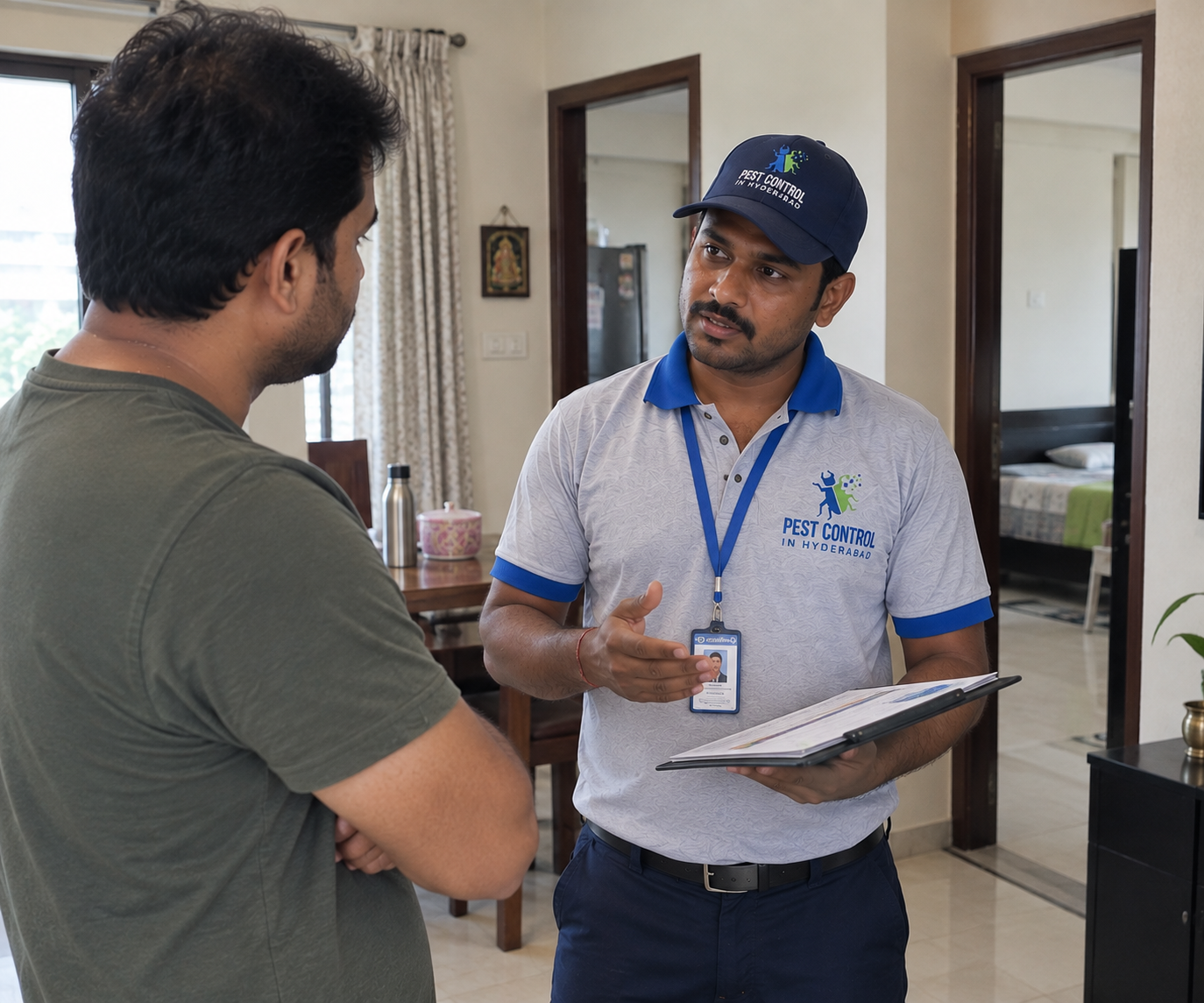 Our technician discussing a treatment plan with a customer